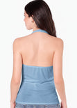 Blusa con drapeado en escote tipo halter - DENVER.AZUL