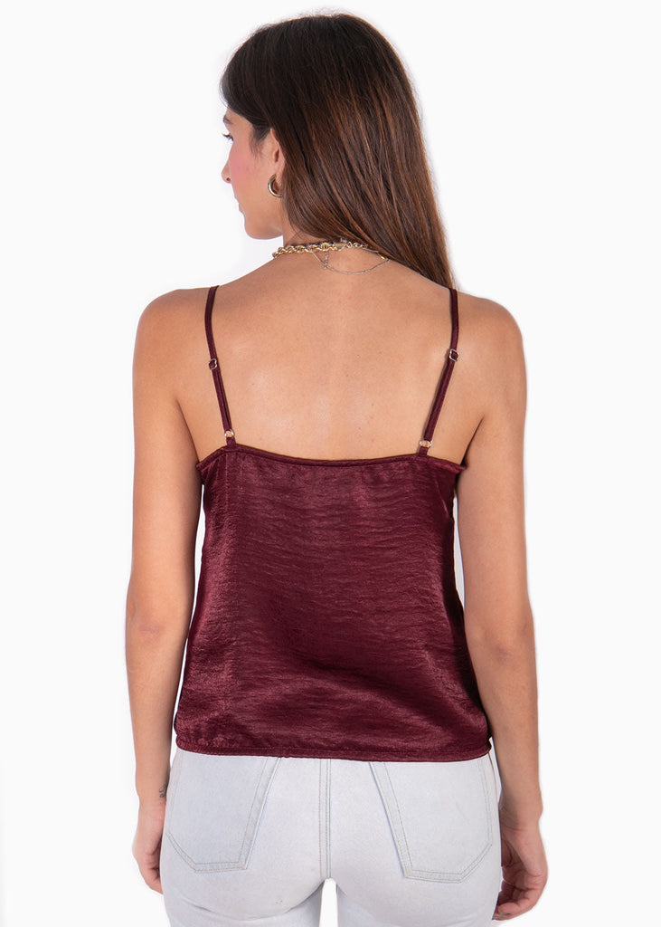 Blusa con escote cruzado y encaje color vino para mujer - Flashy