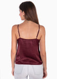 Blusa con escote cruzado y encaje color vino para mujer - Flashy
