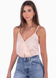 Blusa con escote cruzado y encaje color rosado para mujer - Flashy