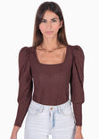 Blusa con escote cuadrado y mangas embombadas para mujer - Flashy