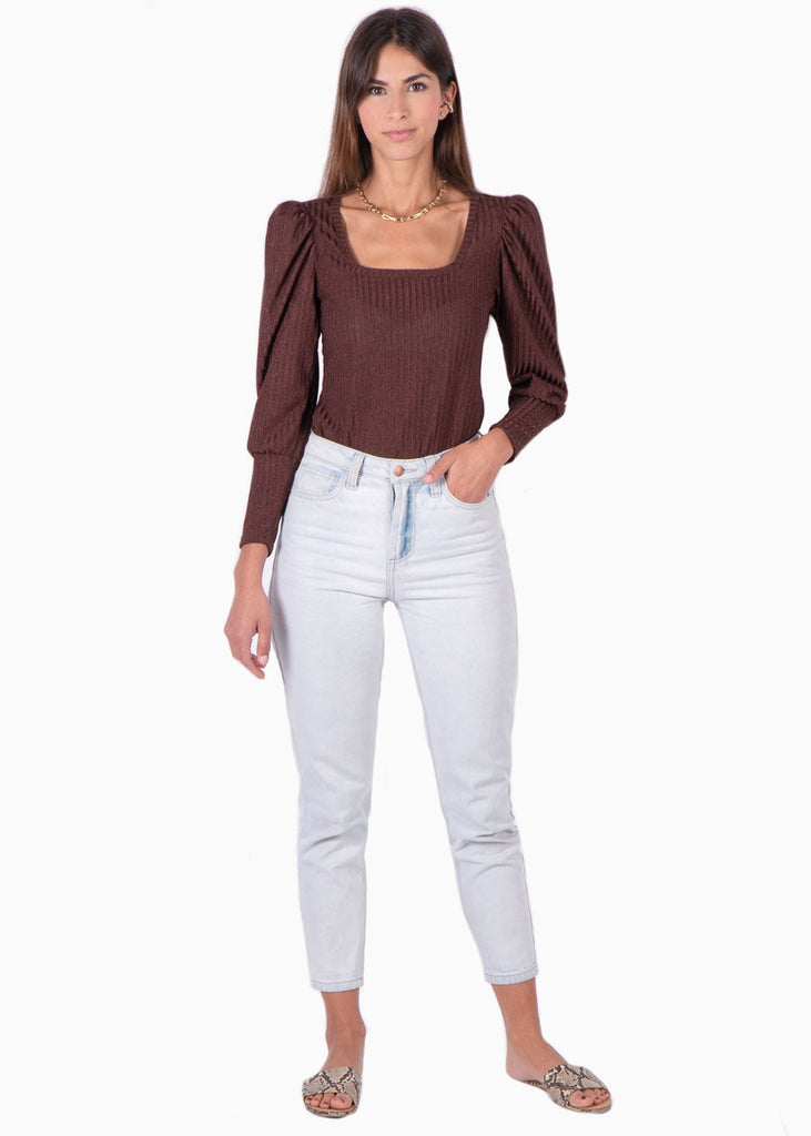 Blusa con escote cuadrado y mangas embombadas para mujer - Flashy