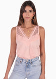 Blusa con escote de encaje color rosado para mujer - Flashy