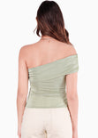 Blusa con escote off shoulder y de un solo hombro color verde para mujer - Flashy