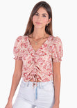 Blusa con estampado de flores con recogido en frente para mujer - Flashy
