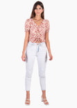 Blusa con estampado de flores con recogido en frente para mujer - Flashy