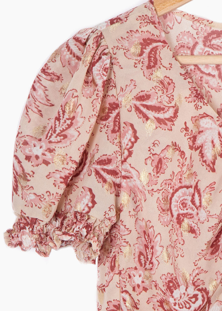 Blusa con estampado de flores con recogido en frente para mujer - Flashy