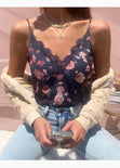 Blusa con estampado de flores y encaje en escote para mujer - Flashy