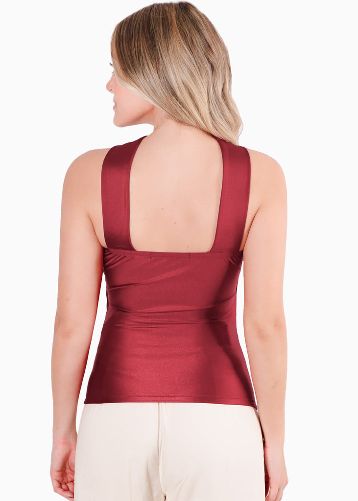 Blusa con leve recogido en costados y cuello tipo gargantilla color rojo para mujer - Flashy