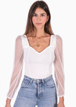 Blusa con manga larga transparente y puntos color blanco para mujer - Flashy