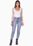 Blusa con manga larga transparente y puntos color blanco para mujer - Flashy