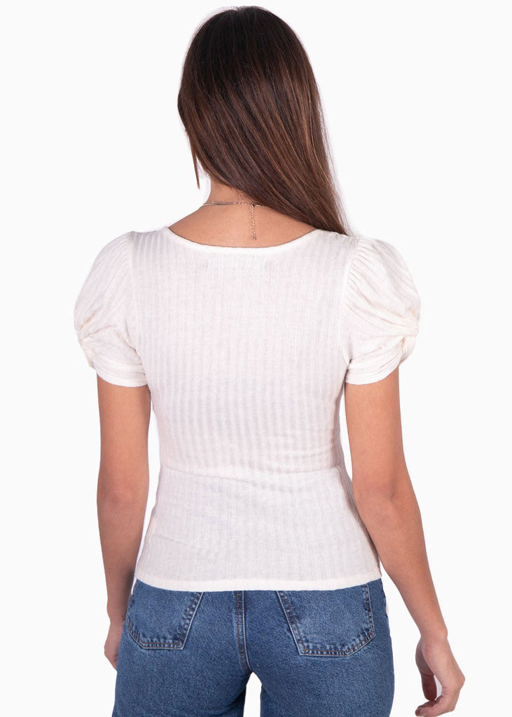 Blusa con mangas embobadas y escote cuadrado color blanco para mujer - Flashy