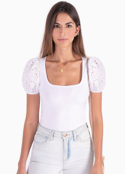 Blusa con mangas embombadas y escote cuadrado para mujer - Flashy
