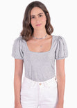Blusa con mangas embombadas y escote cuadrado color gris para mujer - Flashy