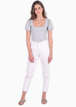 Blusa con mangas embombadas y escote cuadrado color gris para mujer - Flashy