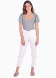 Blusa con mangas embombadas y escote cuadrado color gris para mujer - Flashy