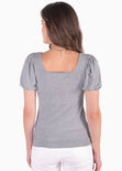 Blusa con mangas embombadas y escote cuadrado color gris para mujer - Flashy