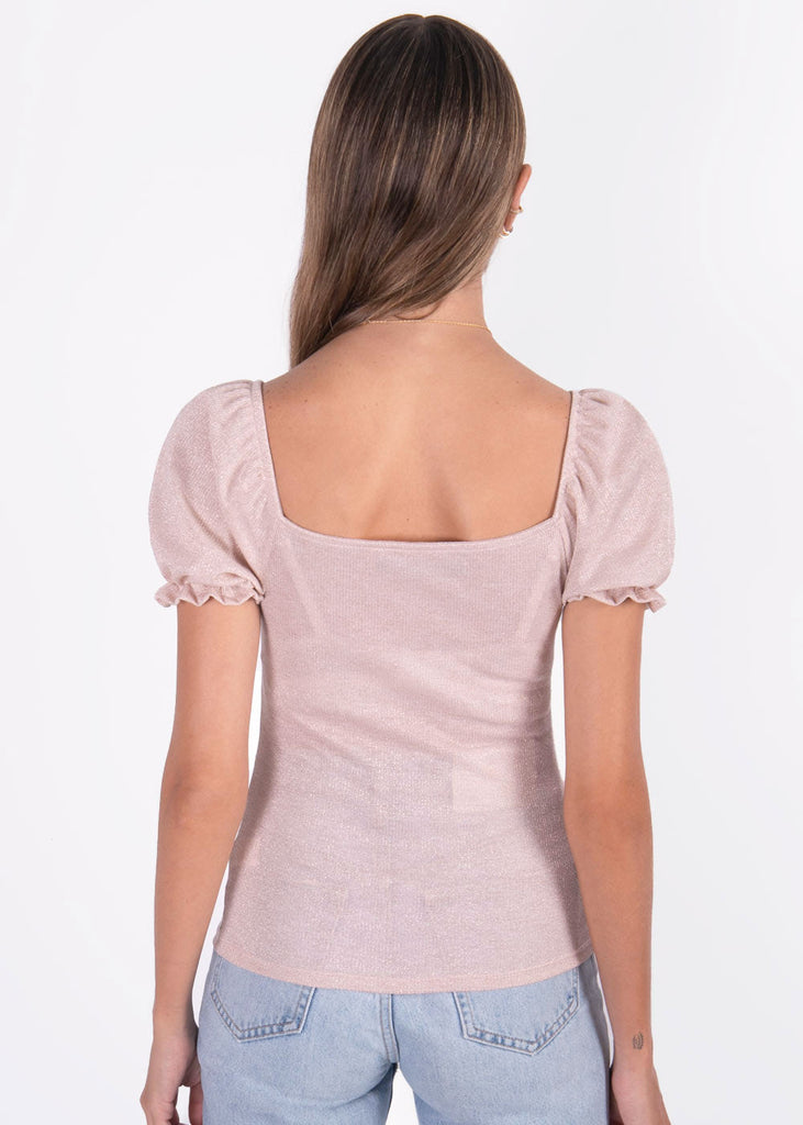 Blusa con recogido en escote y mangas embombadas color rosado para mujer - Flashy