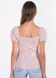 Blusa con recogido en escote y mangas embombadas color rosado para mujer - Flashy