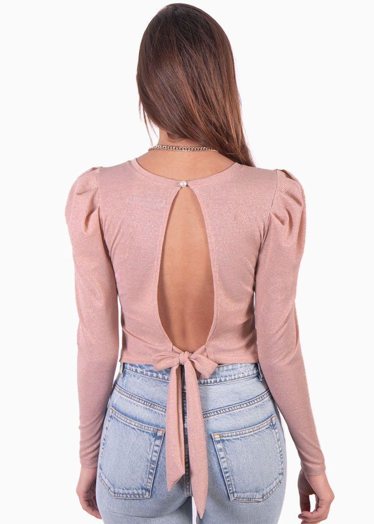 Blusa con recogido en hombros y espalda descubierta color rosado para mujer - Flashy