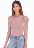 Blusa con recogido en hombros y espalda descubierta color rosado para mujer - Flashy