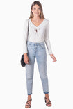 Blusa con recogido y cinta en escote para mujer - Flashy