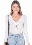 Blusa con recogido y cinta en escote para mujer - Flashy