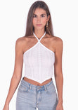 Blusa corta con cuello halter color blanco, marfil para mujer - Flashy