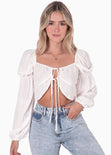 Blusa corta con recogido en frente y mangas englobadas color blanco, marfil para mujer - Flashy