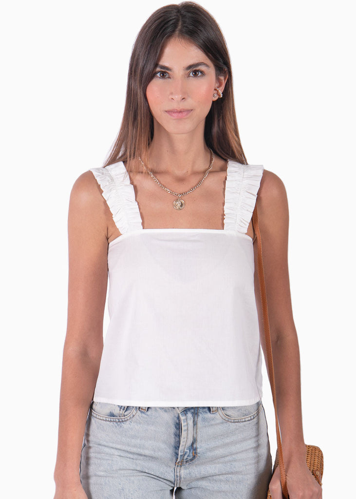 Blusa corta con recogido en tiras color blanco para mujer - Flashy