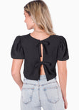 Blusa corta de manga corta con anudados en espalda color negro para mujer - Flashy