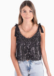 Blusa corta de tiras con anudados y lentejuelas para mujer - Flashy