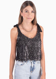 Blusa corta de tiras con anudados y lentejuelas para mujer - Flashy