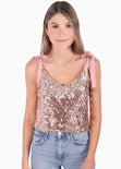Blusa corta de tiras con anudados y lentejuelas para mujer - Flashy