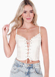 Blusa corta de tiras con ojaletes color blanco, marfil para mujer - Flashy
