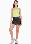 Blusa corta de un solo hombro con espalda descubierta y anudado color verde para mujer - Flashy
