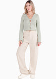 Blusa corta manga larga con botones color verde para mujer - Flashy