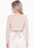 Blusa corta manga larga con cruce en cintura color beige para mujer - Flashy