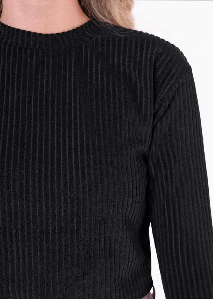 Blusa corta manga larga con cuello alto color negro para mujer - Flashy