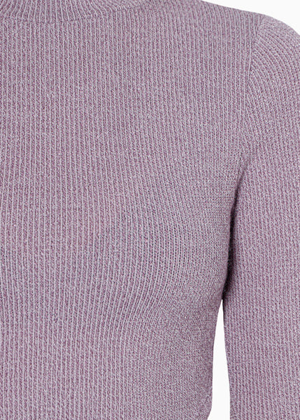 Blusa corta manga larga con cuello alto y efecto brillo color morado para mujer - Flashy