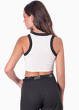 Blusa corta sin mangas con cuello halter y sesgos en contraste color blanco, marfil para mujer - Flashy