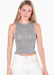 Blusa corta sin mangas con efecto brillo color gris para mujer - Flashy
