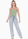 Blusa corta strapless con escote de corazón y cruce color verde para mujer - Flashy