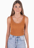 Blusa corta tejida de tiras color mostaza para mujer - Flashy