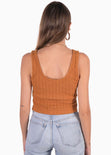 Blusa corta tejida de tiras color mostaza para mujer - Flashy
