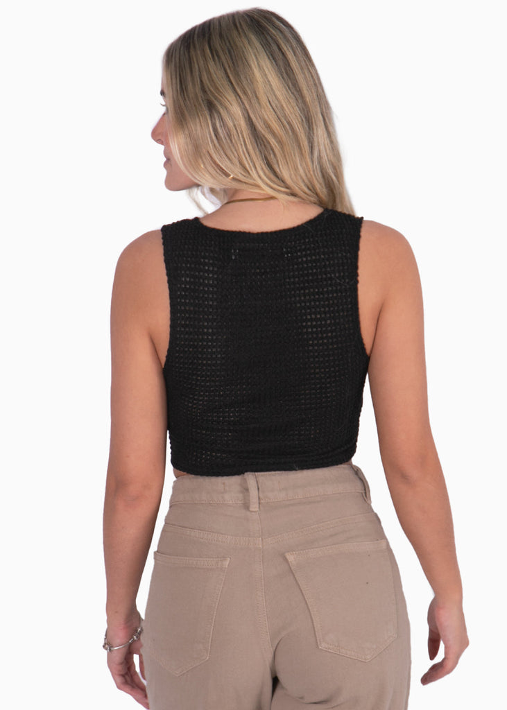 Blusa corta tejida sin mangas color negro para mujer - Flashy