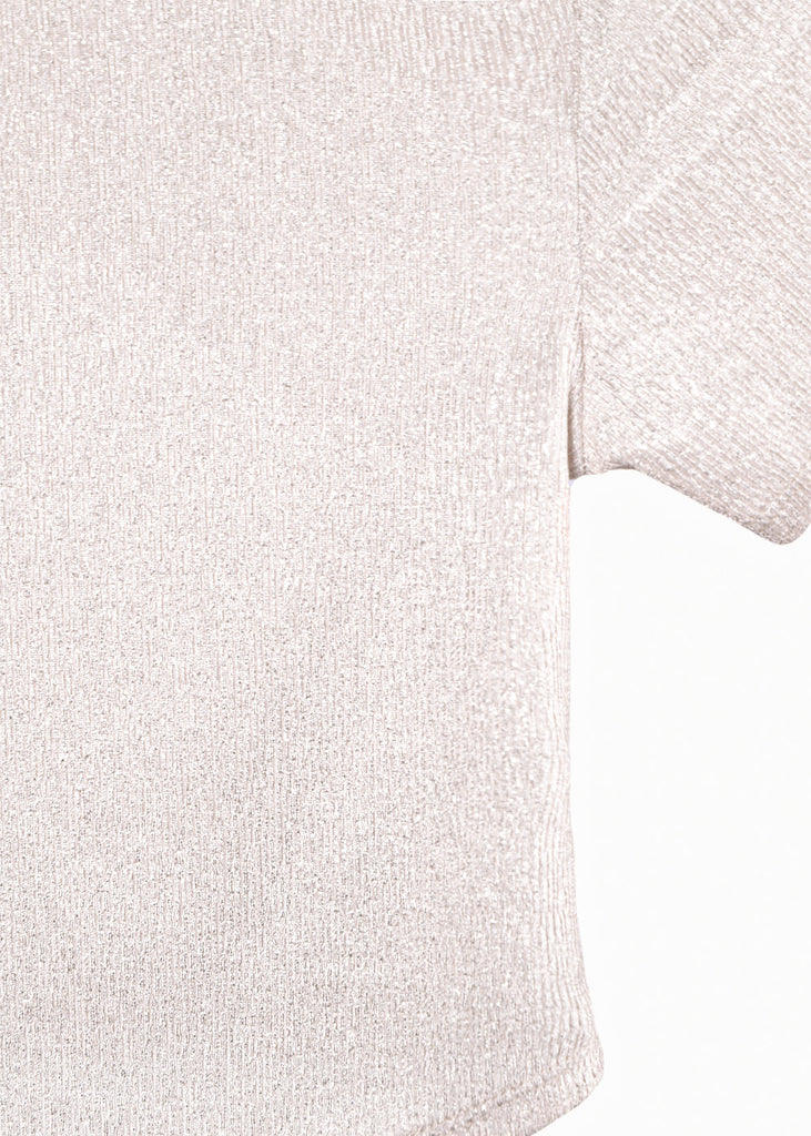 Blusa crop manga corta con efecto brillo color beige para mujer - Flashy