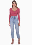 Blusa crop manga larga con escote cuadrado color vino para mujer - Flashy