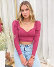 Blusa crop manga larga con escote cuadrado color vino para mujer - Flashy