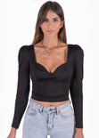 Blusa crop manga larga con escote cuadrado para mujer - Flashy